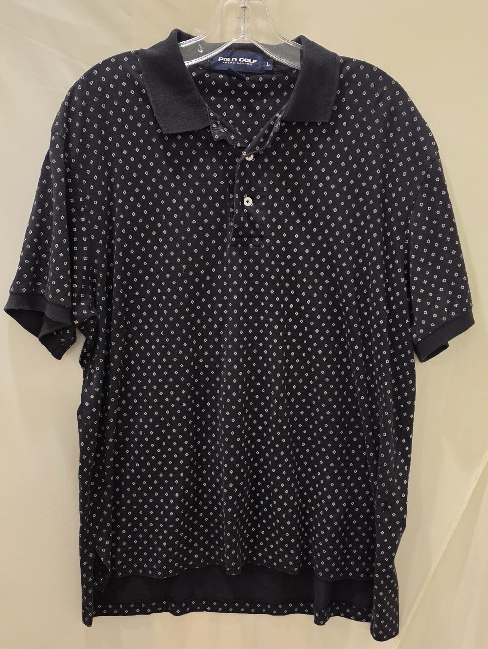 Polo Golf Ralph Lauren Shirt Mens L Black White Diamond Geometric Pima Cotton